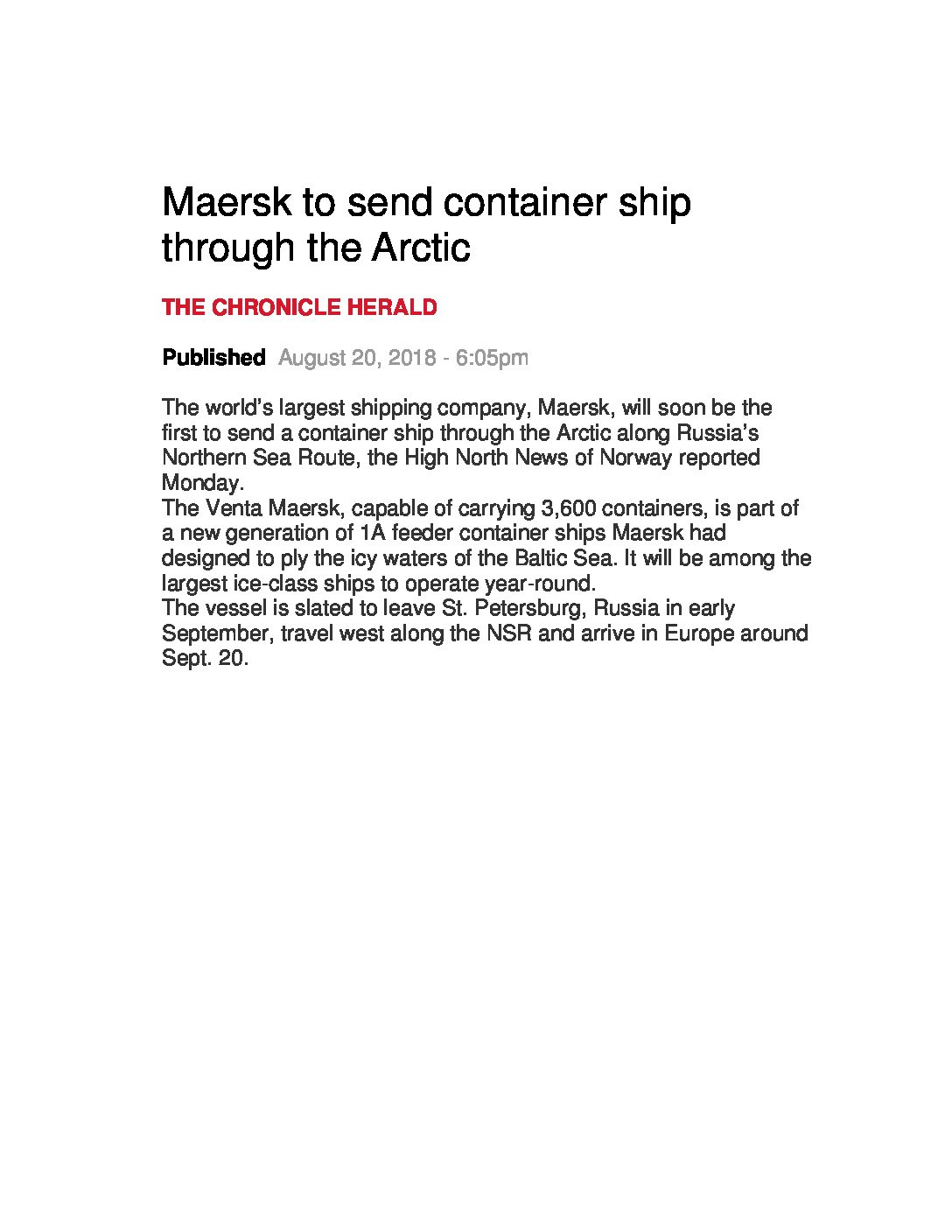 Maersk to send container ship through the Arctic.pdf